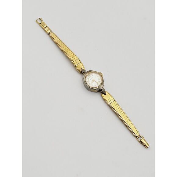 Vtg Benrus Art Deco Style Ladies 17 Jewels Gold Tone Running Manual Wind Watch main image 11